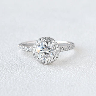 1.0 CT Round Halo Pave Moissanite Engagement Ring