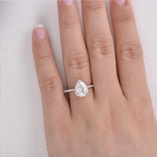 1.25 CT Pear Halo Pave Moissanite Engagement Ring