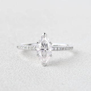 1.0 CT Marquise Solitaire Pave Moissanite Engagement Ring