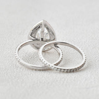 1.86CT Pear Cut Moissanite Double Halo Bridal Ring Set