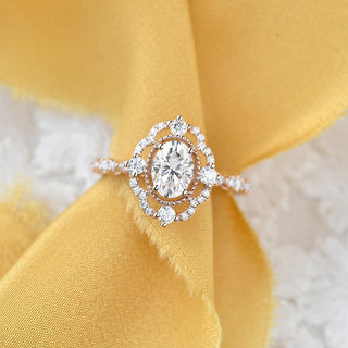 1.33 CT Oval Art Deco Pave Moissanite Engagement Ring