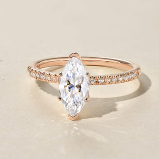 1.0 CT Marquise Solitaire Pave Moissanite Engagement Ring