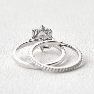 1.21CT Oval Cut Moissanite Vintage Halo Bridal Ring Set