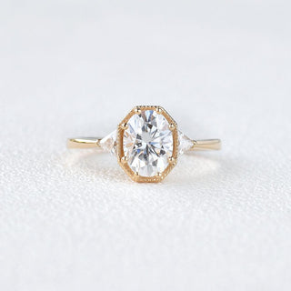 1.33 CT Oval Three Stone Moissanite Engagement Ring