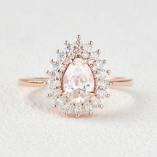 0.75 CT Pear Halo Moissanite Engagement Ring