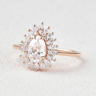 0.75 CT Pear Halo Moissanite Engagement Ring