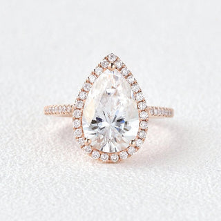 3.1 CT Pear Halo Pave Moissanite Engagement Ring