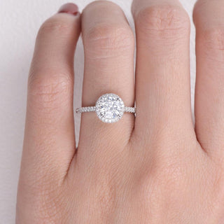 1.0 CT Round Halo Pave Moissanite Engagement Ring