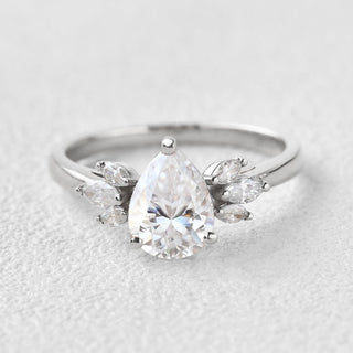 1.52 CT Pear Cluster Moissanite Engagement Ring