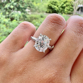 5.18 CT Oval Cut Hidden Halo Moissanite Engagement Ring