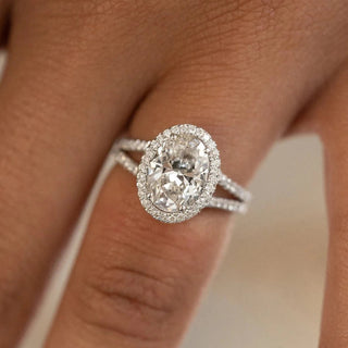 2.29CT Oval Moissanite Halo Split Shank Style Engagement Ring