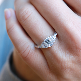 1.0ct Emerald & Baguette Seven Stone Moissanite Engagement Ring