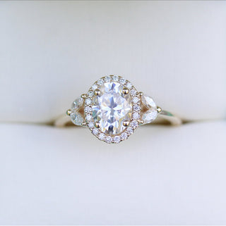 1.33 CT Oval Cut Halo Moissanite Engagement Ring