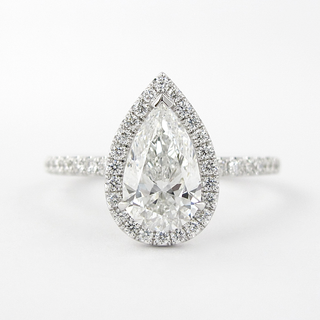 1.50CT Pear Cut Round Halo 3 Prongs Moissanite Engagement Ring