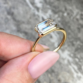 2CT Emerald Cut Diamond Moissanite East West Engagement Ring