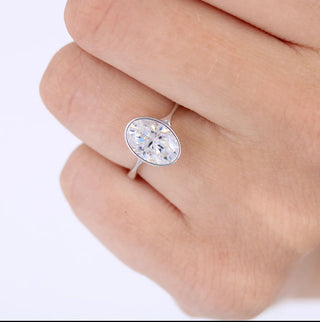2CT Oval Cut Diamond Moissanite Solitaire Bezel Engagement Ring