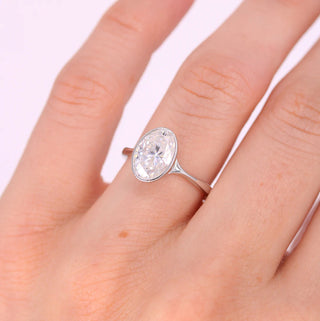2CT Oval Cut Moissanite Bezel Solitaire Engagement Ring