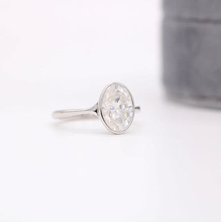2CT Oval Cut Moissanite Bezel Solitaire Engagement Ring