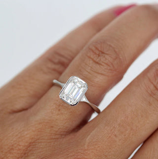 1.7CT Emerald Cut Moissanite Bezel Solitaire Engagement Ring
