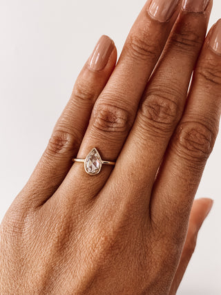 0.80CT Pear Cut Moissanite Bezel Style Engagement Ring