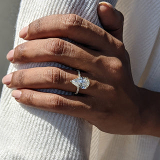 3.0CT Pear Cut Moissanite Pave Hidden Halo Diamond Engagement Ring