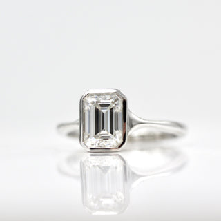 1.55 CT Emerald Cut Bezel Solitaire Moissanite Engagement Ring
