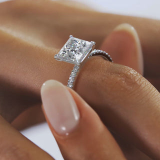 2CT Princess Cut Diamond Moissanite Pave Engagement Ring