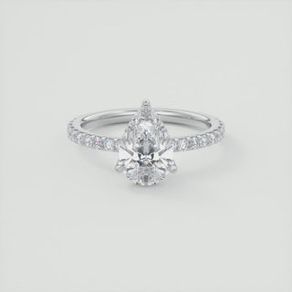 2CT Pear Cut Moissanite Solitaire Pave Setting Engagement Ring
