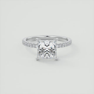2CT Princess Moissanite Solitaire Pave Setting Engagement Ring