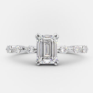 1.0ct Emerald Cut Moissanite Pave Engagement Ring