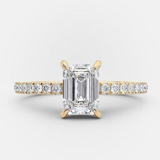 1.25 - 3.25 CT Emerald Cut Moissanite Diamond Hidden Halo Engagement Ring