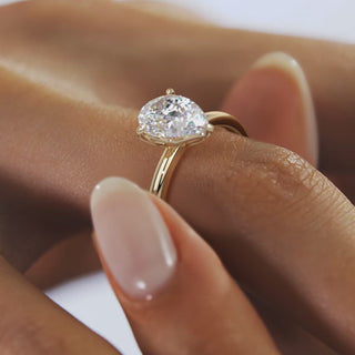 2CT Pear Cut Diamond  Moissanite Bezel  Solitaire Engagement Ring