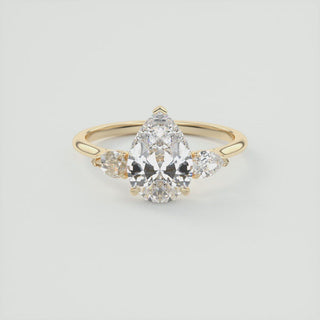 2CT Pear Cut Moissanite 3 Stones Engagement Ring