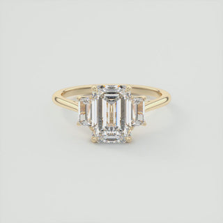 2.0CT 3 Stone Emerald Cut Moissanite Bezel Engagement Ring