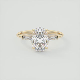2CT 3 Stone Oval Cut Diamond Solitaire Engagement Ring
