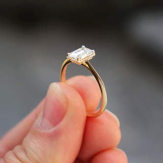 0.92CT Emerald Cut Vintage Solitaire Moissanite Engagement Ring