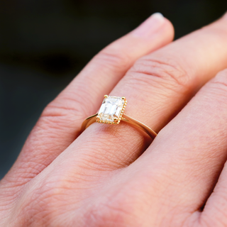 0.92CT Emerald Cut Vintage Solitaire Moissanite Engagement Ring