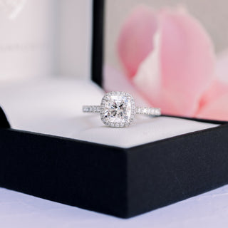 2.0CT Cushion Cut Moissanite Halo Pave Diamond Engagement Ring