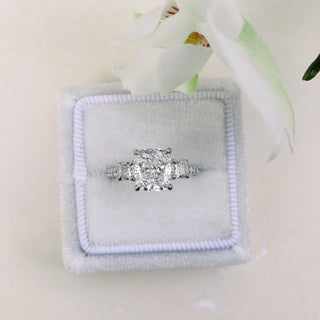 2.50CT Cushion Cut Moissanite Three Stone Pave Diamond Engagement Ring