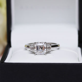 1.0CT Asscher & Emerald Three Stone Moissanite Engagement Ring