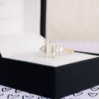 2.0CT Emerald Cut Moissanite Pear 3 Stone Engagement Ring