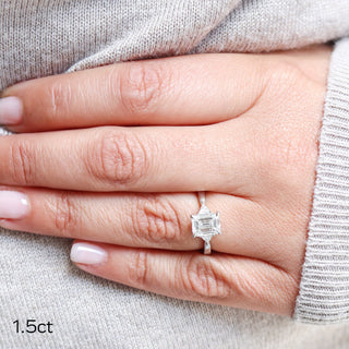 1.50CT Emerald Cut Moissanite Trillion Diamond Engagement Ring