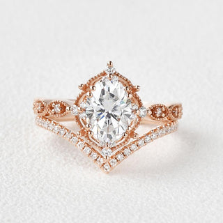 1.86CT Oval Moissanite Vintage Style Bridal Ring Set