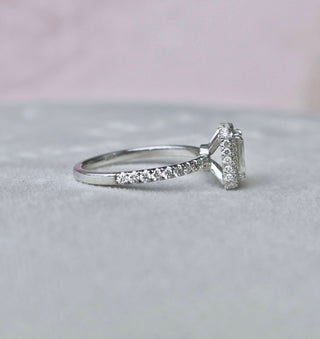 1.0CT Emerald Cut Unique Halo Moissanite Engagement Ring