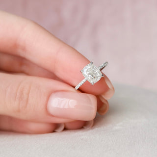2.0CT Elongated Cushion Moissanite Hidden Halo Pave Setting Engagement Ring