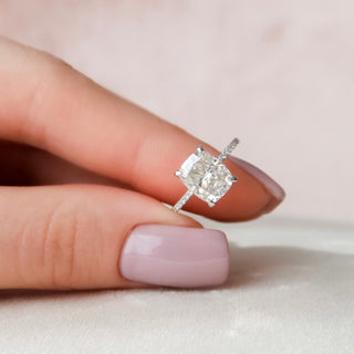 2.50CT Elongated Cushion Moissanite Hidden Halo Pave Setting Engagement Ring