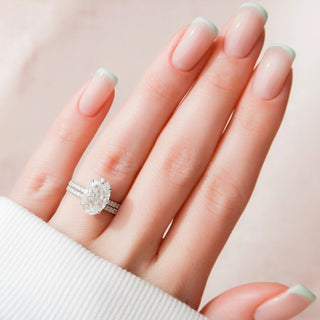 3.50CT Oval Cut Moissanite Hidden Halo Bridal Engagement Ring Set
