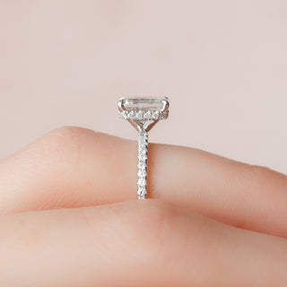 1.50CT Emerald Cut Hidden Halo Pave Style Moissanite Engagement Ring