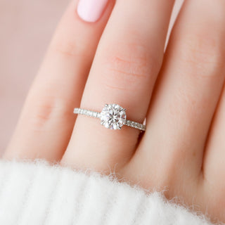 1.0CT Round Cut Pave Style Moissanite Engagement Ring