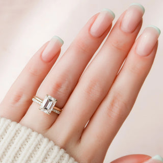 3.0CT Emerald Cut Moissanite  Halo Bridal Engagement Ring Set